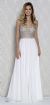 V-neck Beaded Lace Bodice Long Formal Prom Dress in Off White